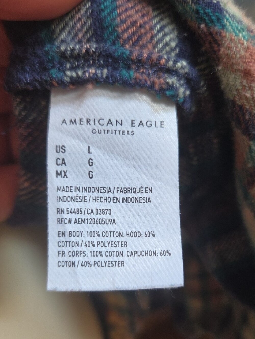 American Eagle Outfitters Hoodied Plaid Button Down- Large - Picture 3 of 4